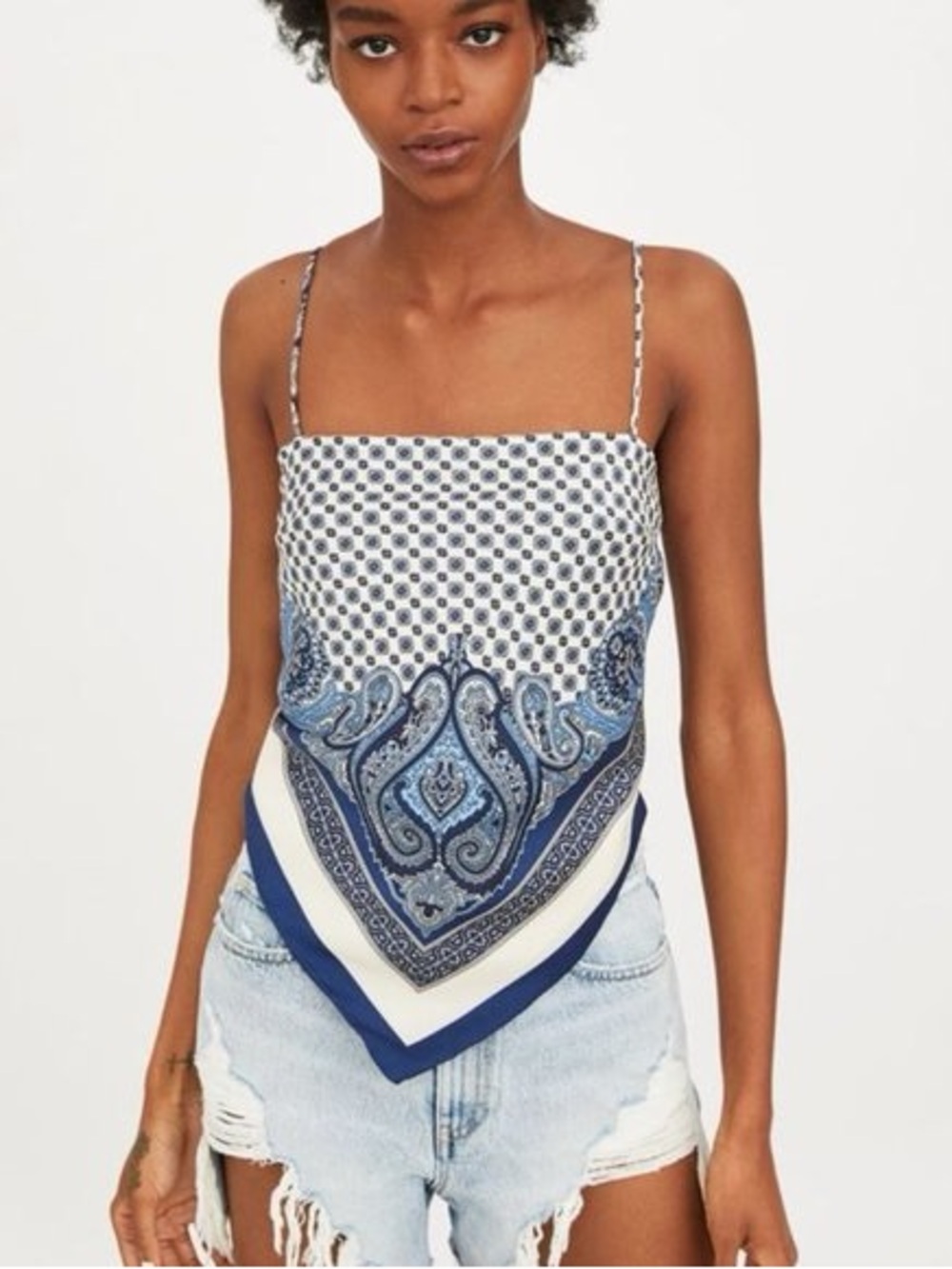 ZARA Blue Paisley Handkerchief Cami Top - Women